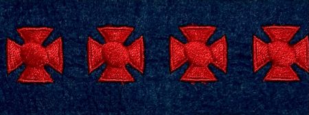 MALTESE CROSS 3/4" x 3/4" HASH MARKS - RED on DARK NAVY FELT.
